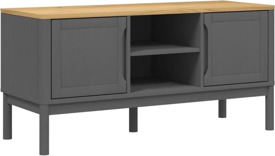 The Living Store Tv-meubel FLORO 114x43x55 cm massief grenenhout grijs Tv-meubel Grenoble Houten Tv-stand Tv-tafel Salontafel Opbergkast - Foto 2