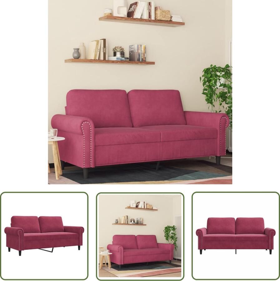 The Living Store 2-zitsbank fluweel 158 x 77 x 80 cm wijnrood Schuimgevuld stevig frame comfortabel en modern Tweezitsbank Fluweel Sofa Rode Bank Salontafel Woonkamer Meubilair - Foto 3