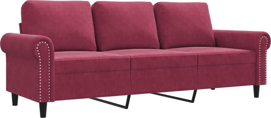 The Living Store Fluweel 3-zitsbank 212 x 77 x 80 cm Wijnrood Luxe Comfort met Metalen Frame 3-zitsbank Fluweel Sofa Rode Bank Lounge Meubilair Salontafel - Foto 2