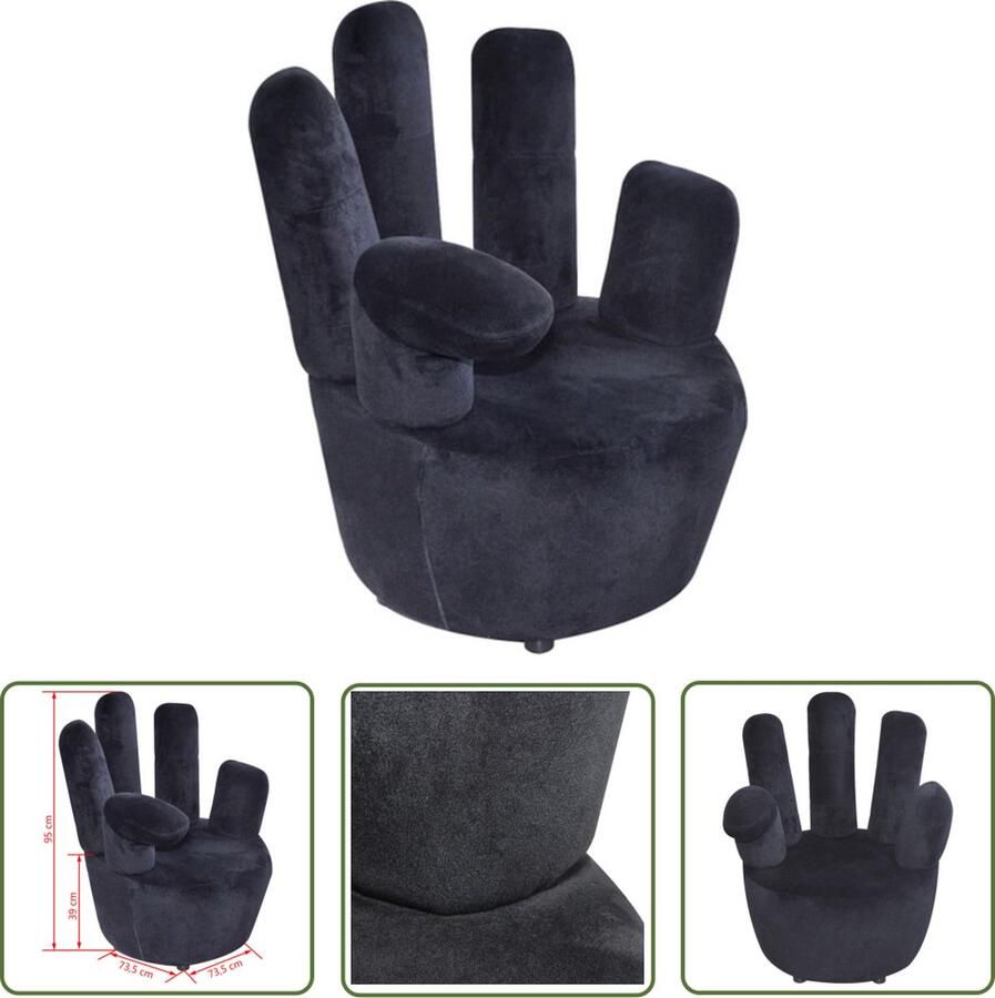 The Living Store Stoel handvormig fluweel zwart Fluwelen Stoel Handvormige Stoel Lounge Stoel Eetkamerstoel Moderne Stoel - Foto 2