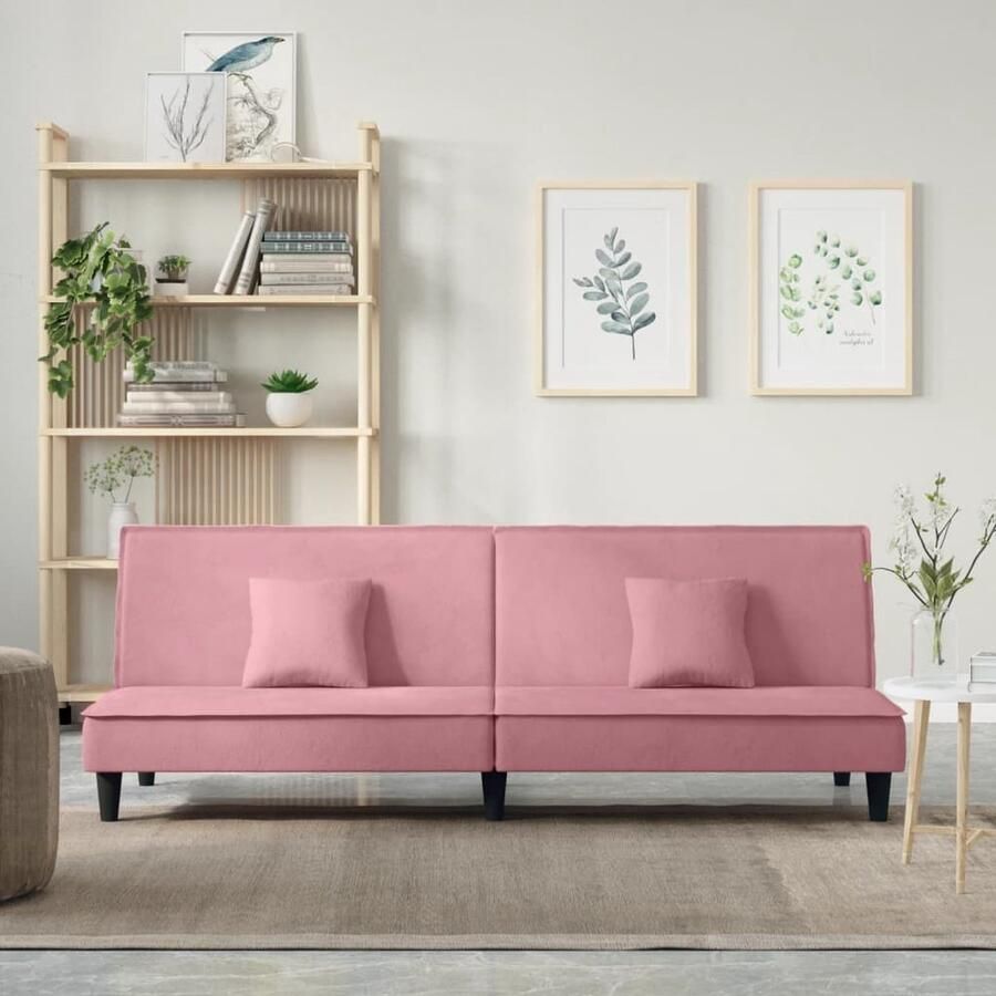 The Living Store Fluwelen Slaapbank Roze 200 x 89 x 70 cm Verstelbare rugleuning Comfortabele zitervaring Praktische rolkussens Stevig frame Slaapbank Fluwelen Bank Rozerode Bank Tweepersoons Bank Sofa Bed - Foto 2