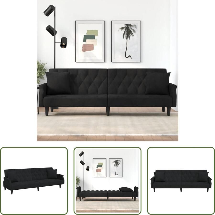 The Living Store Fluwelen Slaapbank Zwart 216x89x70 cm Verstelbare rugleuning Slaapbank Fluwelen Bank Tweepersoonsbank Design Bank Lounge Bank
