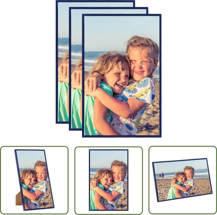 The Living Store Fotolijsten 3 st voor tafel 13x18 cm MDF blauw Fotolijst Fotolijsten Houten Lijst Mdf Lijst Blauwe Fotolijst