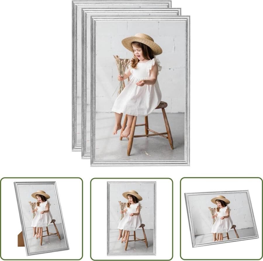 The Living Store Fotolijsten 3 st voor tafel 21x29 7 cm zilverkleurig Fotolijst Fotolijsten Lijst Lijsten Zilver