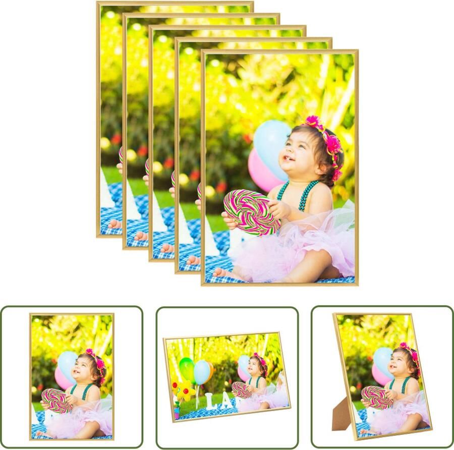 The Living Store Fotolijsten 5 st voor wand of tafel 59 4x84 cm MDF goudkleurig Gouden Fotolijsten Mdf Gouden Lijst Fotolijst 59x84 Cm Decoratie Wandschilderijen