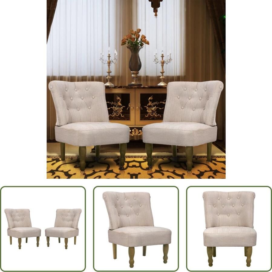The Living Store Franse stoelenset crème massief houten poten 54x66.5x70cm Franse Stoelen Fauteuils Vintage Meubels Salon Meubilair Eetkamerstoelen - Foto 2