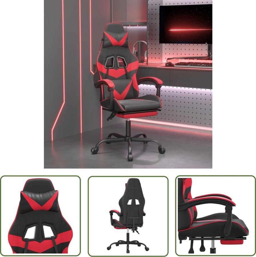 The Living Store Gamestoel zwart en rood 57.5 x 59.5 x (121-131) cm verstelbare rugleuning en hoogte Gamestoel Gamingstoel Pc Stoel Ergonomische Stoel Bureaustool - Foto 3
