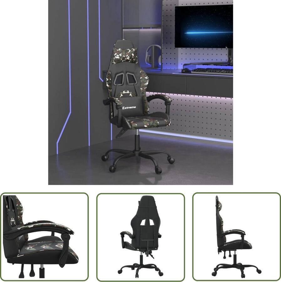 The Living Store Gamestoel Camouflage 57.5 x 59.5 x (121 131) cm Verstelbaar