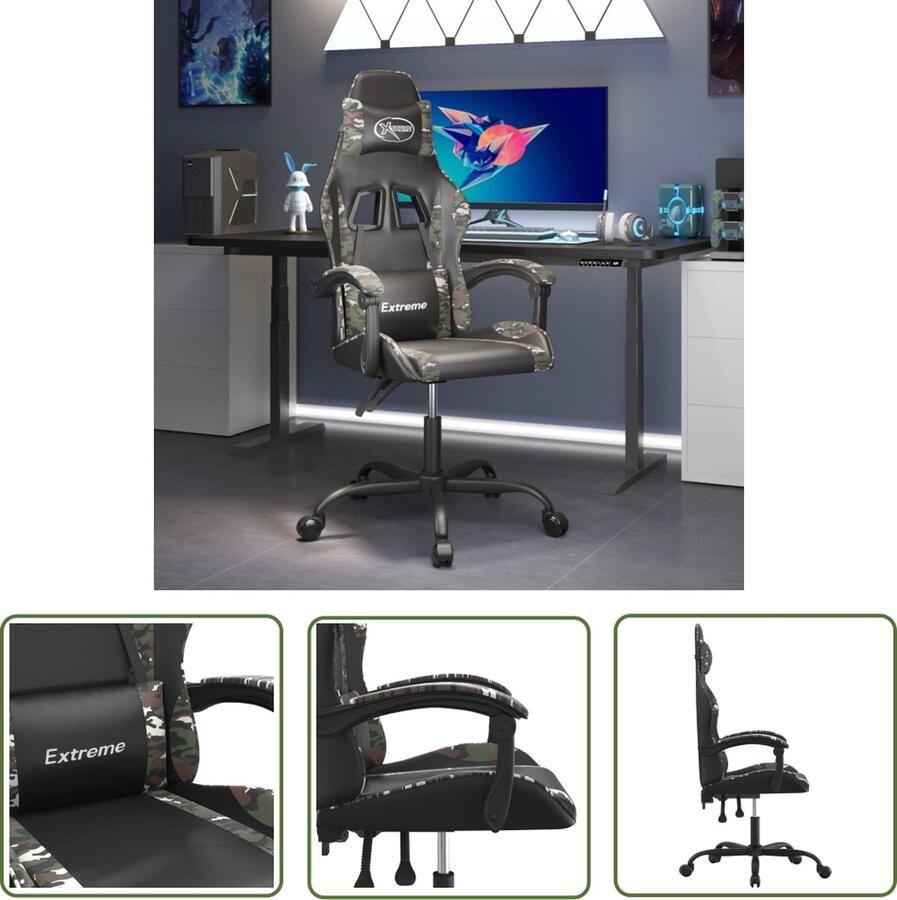 The Living Store Gamestoel Zwart Camouflage 57.5x59.5x(121-131)cm Verstelbare rugleuning en hoogte Gamingstoel Gamingstoelen Racecarstoel Bureaustoel Ergonomische Stoel - Foto 6