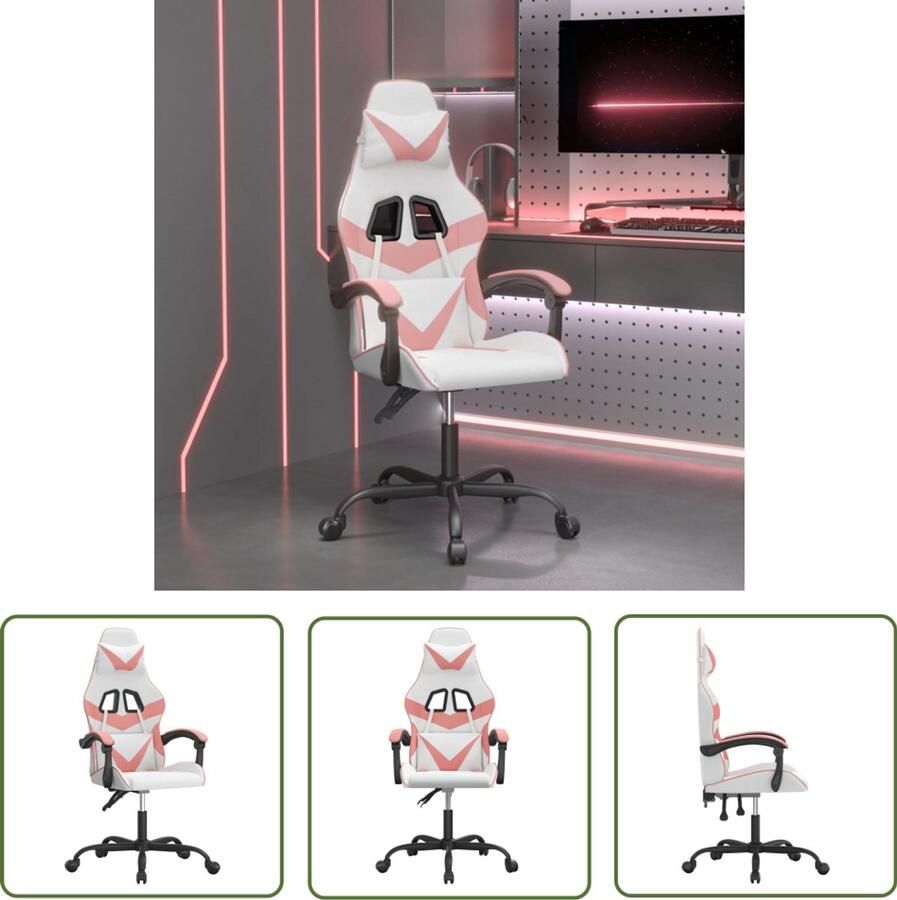 The Living Store Gamestoel draaibaar kunstleer wit en roze Gamingstoel Gamestoel Gaming Chair Computerstoel Bureaustoel