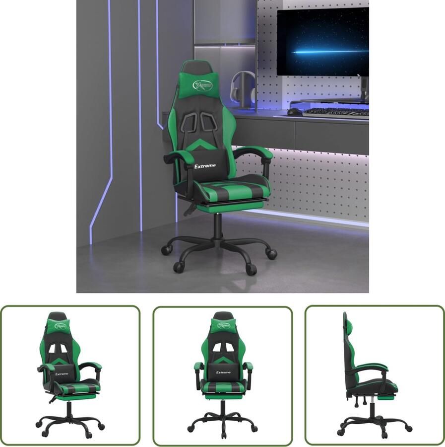 The Living Store Gamestoel Ergonomisch Kunstleer Extra kussens Verstelbaar Groen Zwart Gamestoel Gamingstoel Ergonomische Stoel Kunstleder Verstelbare Stoel - Foto 4