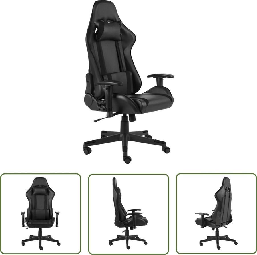 The Living Store Gamingstoel Hoge rugleuning Ergonomische zitting Verstelbaar Zwarte kleur Metaal PVC 68x69x(123-133)cm Gamingstoel Bureaustoel Pc Stoel Ergonomische Stoel Hogesterug Stoel