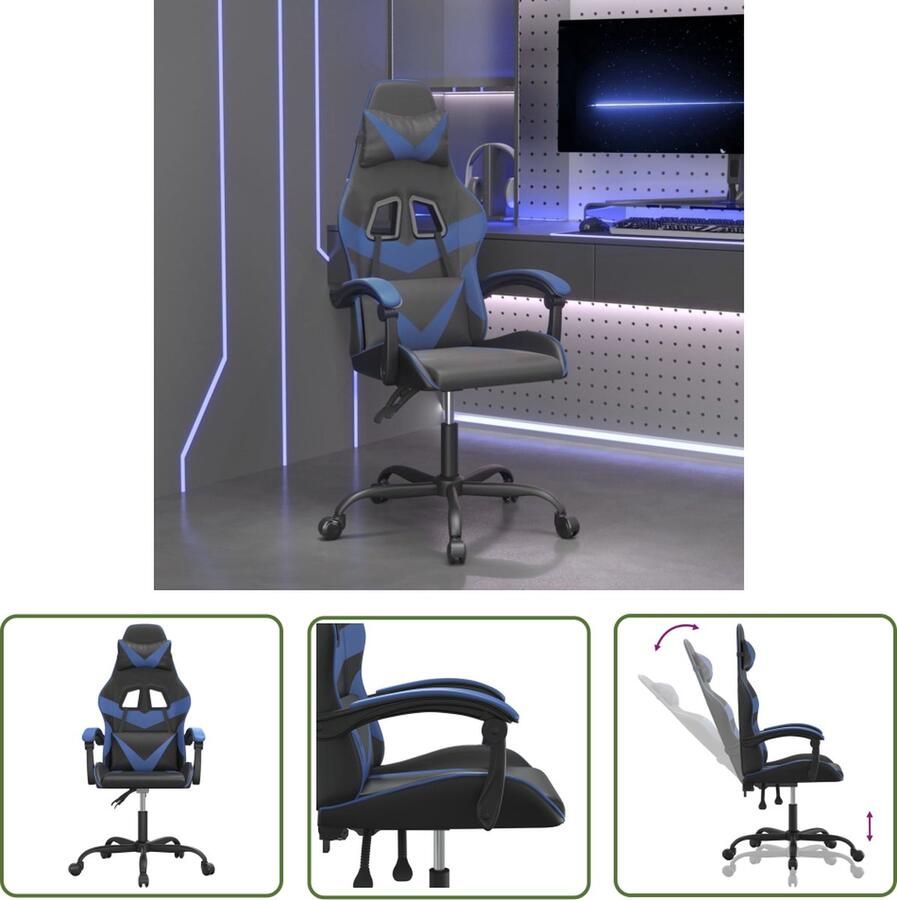 The Living Store Gamestoel Ergonomisch en Verstelbaar Zwart Blauw 57.5 x 59.5 x (121-131) cm - Foto 3