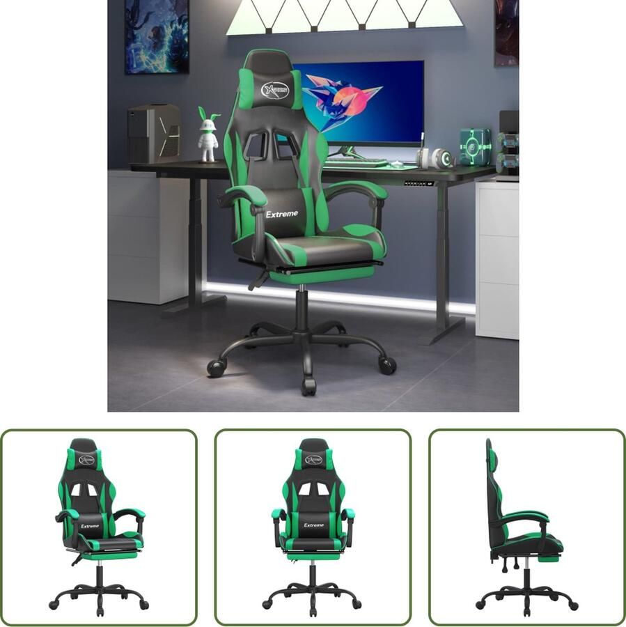 The Living Store Gamestoel Ergonomisch Kunstleer Extra kussens Verstelbaar Groen Zwart Gamestoel Gamingstoel Ergonomische Stoel Kunstleder Verstelbare Stoel - Foto 3