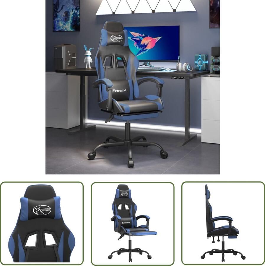 The Living Store Gamestoel Ergonomisch Zwart Blauw Kunstleer Verstelbaar Met Extra Kussens Voetensteun Gamestoel Gamingstoel Ergonomische Stoel Pc Stoel Bureaustool - Foto 3
