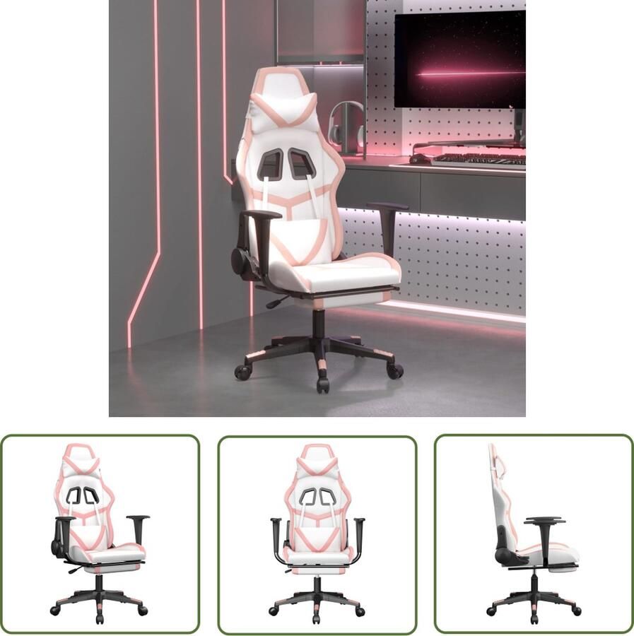 The Living Store Gamestoel Kunstleer Verstelbaar Wit Roze 67x64x127 cm Gamingstoel Gamingstoelen Racecarstoel Bureaustoel Kunstleder Meubels - Foto 2