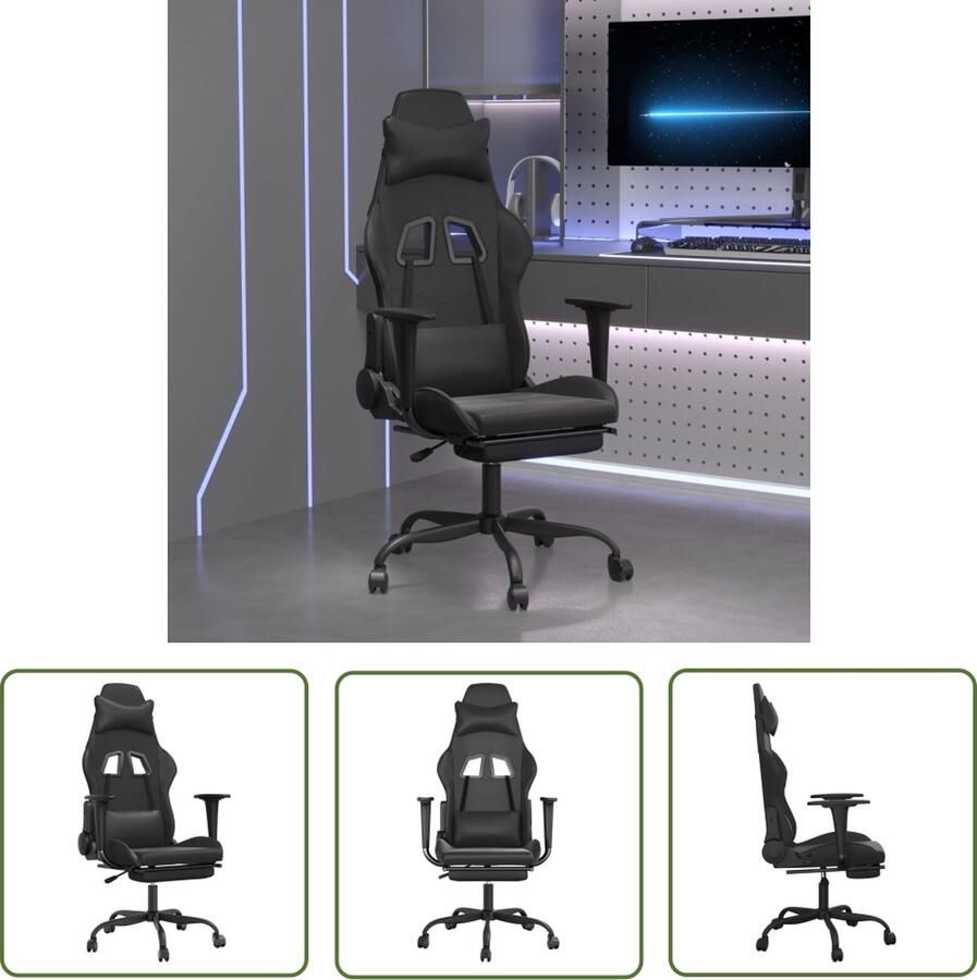 The Living Store Gamestoel Kunstleer Verstelbaar Zwart 66x56x131cm Gamestoel Gamingstoel Kunstleder Stoel Bureaustool Computerstoel