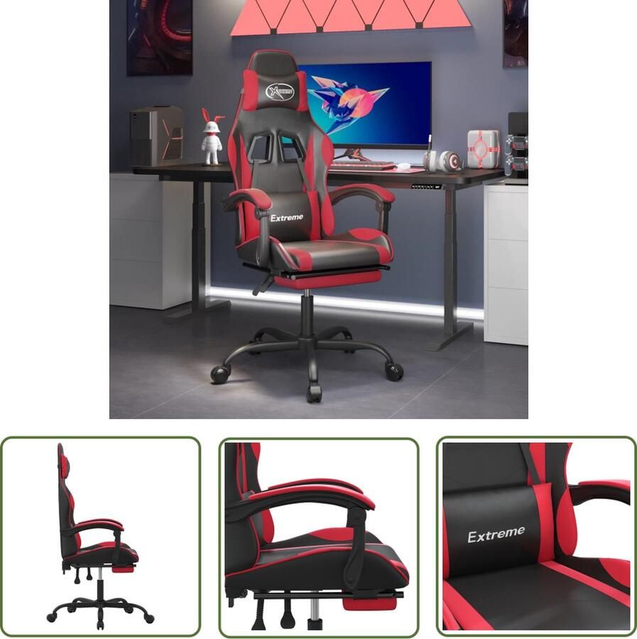 The Living Store Gamestoel Kunstleer Verstelbare rugleuning Duurzaam materiaal Stabiel frame Zwart rood