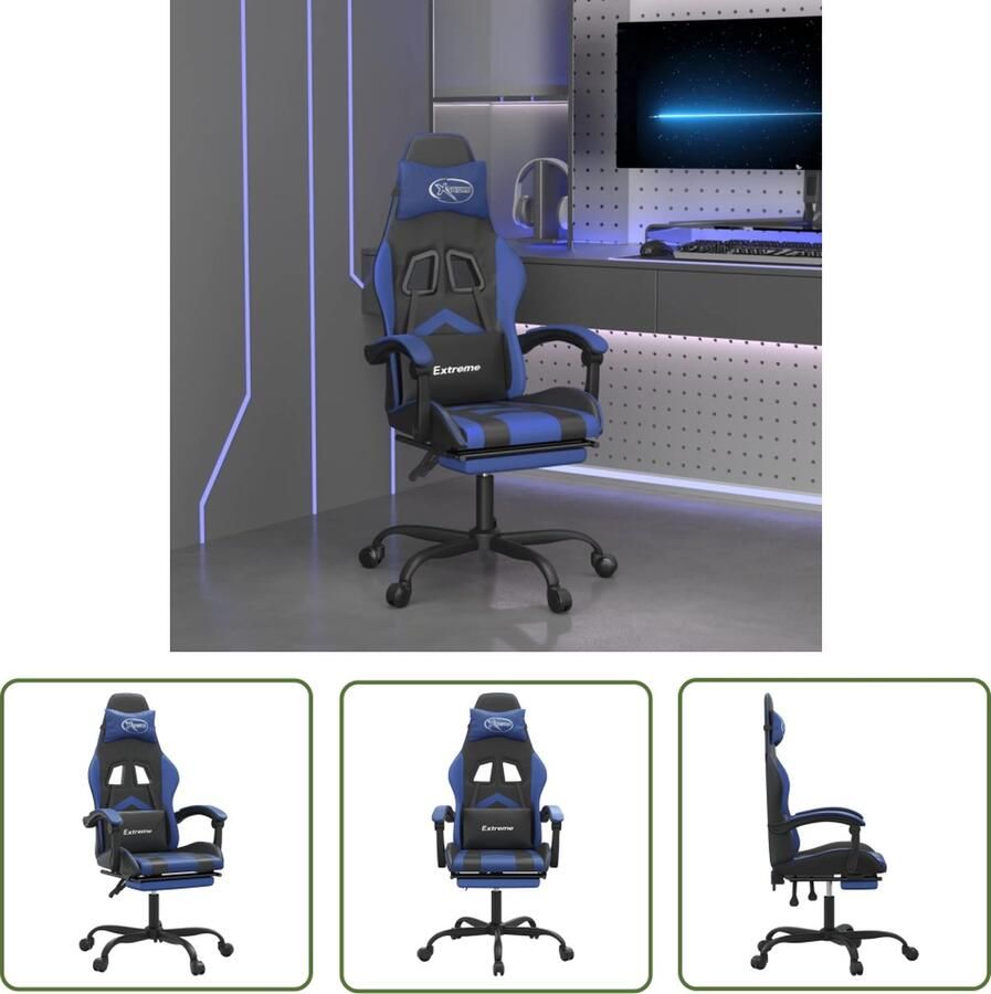 The Living Store Gamestoel Ergonomisch Zwart Blauw Kunstleer Verstelbaar Met Extra Kussens Voetensteun Gamestoel Gamingstoel Ergonomische Stoel Pc Stoel Bureaustool - Foto 7