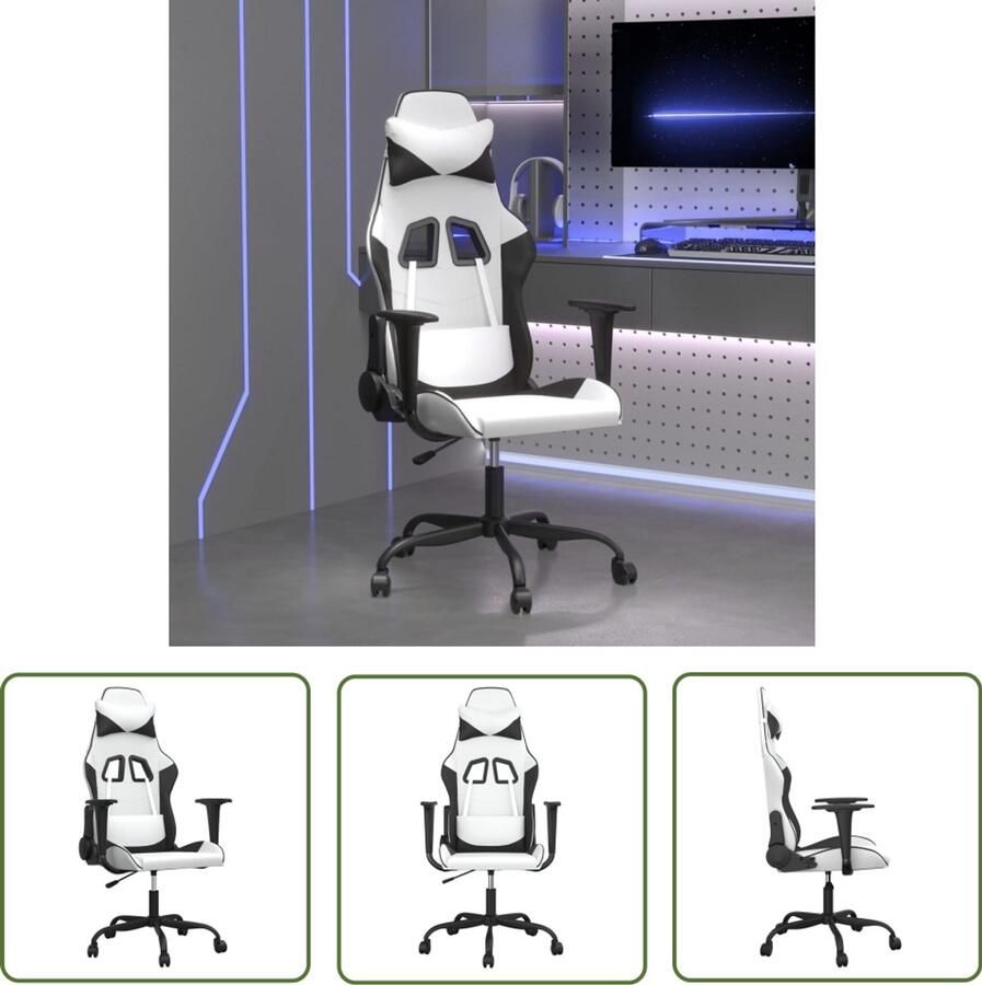 The Living Store Gamestoel kunstleer wit en zwart Gamestoel Gamingstoel Kantoorstoelen Bureaustoel Ergonomische Stoel