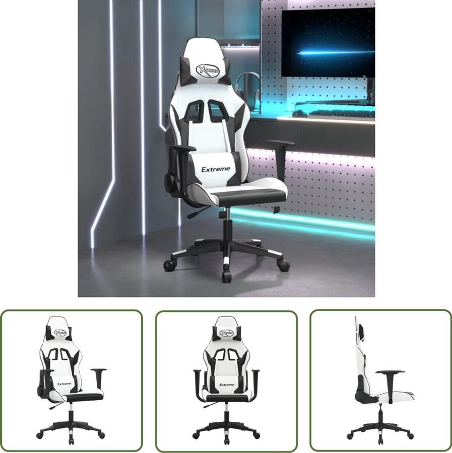 The Living Store Gamestoel kunstleer wit en zwart Gamestoel Gamingstoel Pc Stoel Kantoorstoelen Ergonomische Stoel