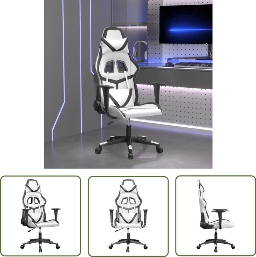 The Living Store Gamestoel kunstleer wit en zwart Gamestoel Pcstoel Gamerstoelen Bureaustoel Computerstoel