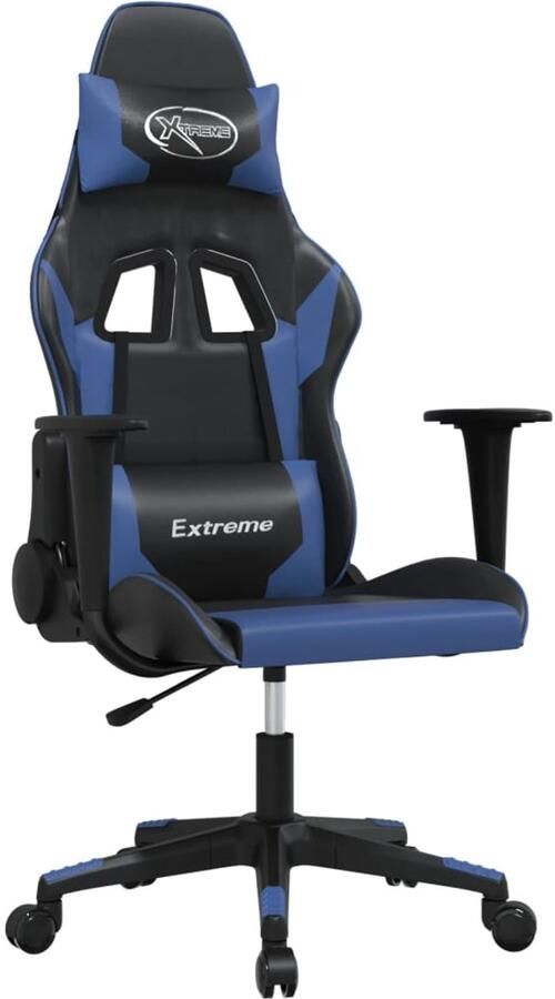 The Living Store Gamingstoel Verstelbare rugleuning Duurzaam kunstleer Zwart en blauw 67 x 58 x (118 128) cm Gamingstoel Gamingchair Bureaustoel Kantoorstoel Esportsstoel