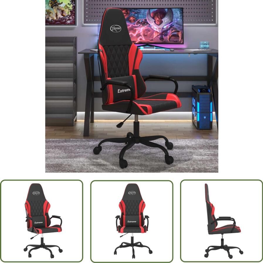 The Living Store Gamestoel kunstleer zwart en rood Gamestoel Pc Gamingstoel Gamerstoelen Gaming Chair Zwarte Gamestoel