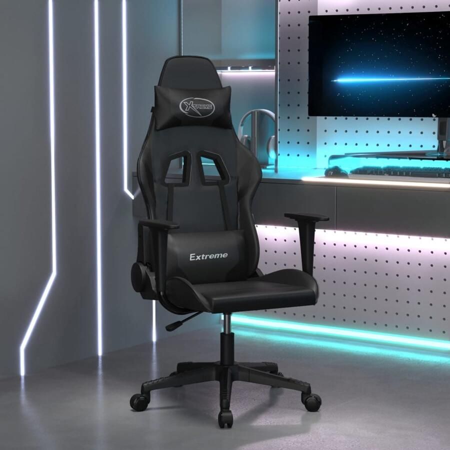 The Living Store Gaming Chair zwart kunstleer verstelbare rugleuning en voetensteun 67 x 58 x 128 cm Gamingstoel Bureaustoel Kantoorstoel Zwarte Gamingstoel Ergonomische Stoel