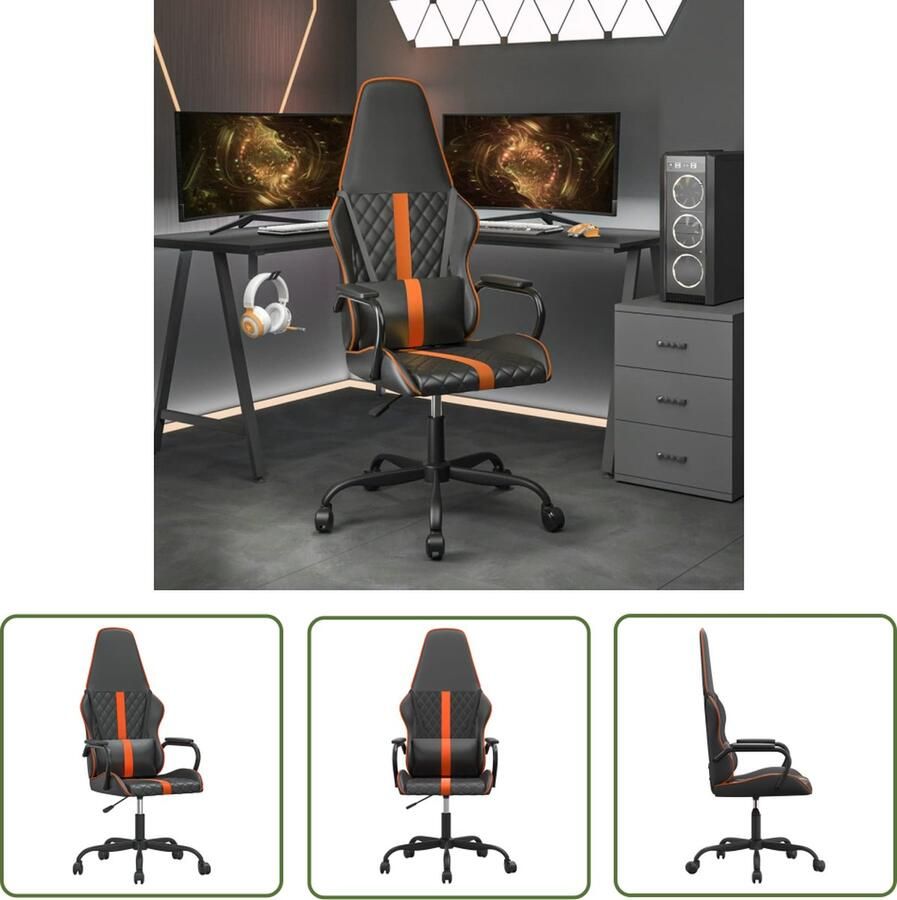 The Living Store Gamestoel Massage Oranje Zwart Verstelbare Hoogte USB-Aansluiting Gamestoel Massagestoel Gaming Chair Ergonomische Stoel Computerstoelen - Foto 2