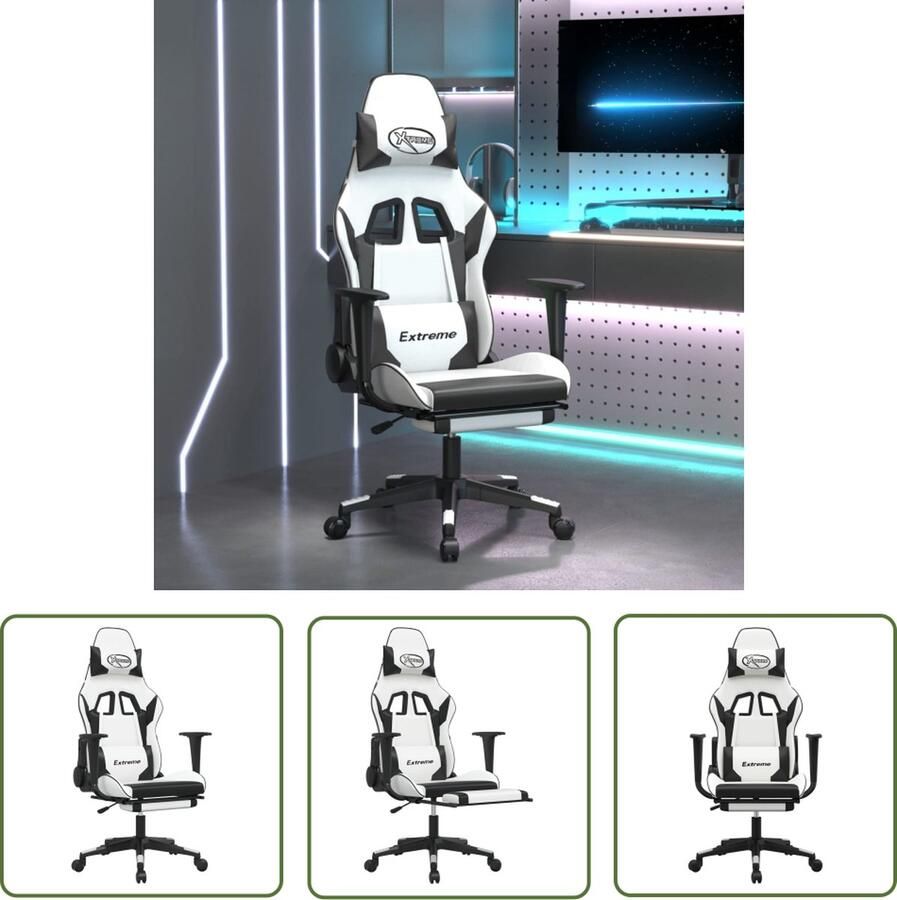 The Living Store Gamestoel Massagefunctie Verstelbare rugleuning Duurzaam kunstleer 67x58x(118-128) cm