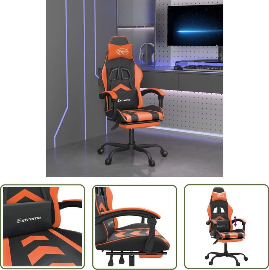 The Living Store Gamestoel Zwart Oranje 57.5 x 59.5 x (121-131) cm Verstelbare Rugleuning en Voetensteun Gamestoel Gamingstoel Bureaustoel Computerstoel Sportstoel - Foto 5