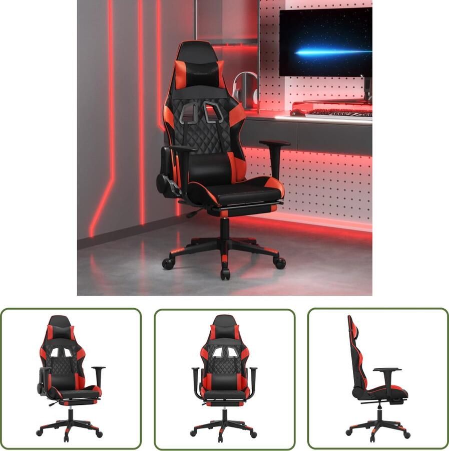 The Living Store Gamingstoel Kunstleer Verstelbare Rugleuning Zwart Rood 64x60x(117-127)cm Gamingstoel Gamestoel Computerstoel Bureaustool Esportsstoel - Foto 2