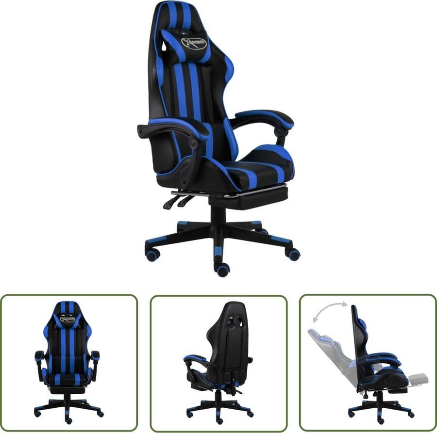 The Living Store Gamestoel Racestoel Blauw Zwart 62x69x115-130 cm Kunstleer Verstelbaar Gamingstoel Racecarstoel Bureaustoel Gamingchair Computerstoel - Foto 3