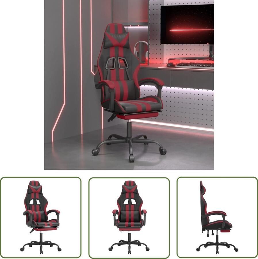 The Living Store Gamestoel Uniek Stoelen Afmeting- 57.5x59.5x(121-131)cm Kleur- Zwart Wijnrood Gamingstoel Gamingaccessoires Racecarstoel Bureaustoel Ergonomische Stoel - Foto 3