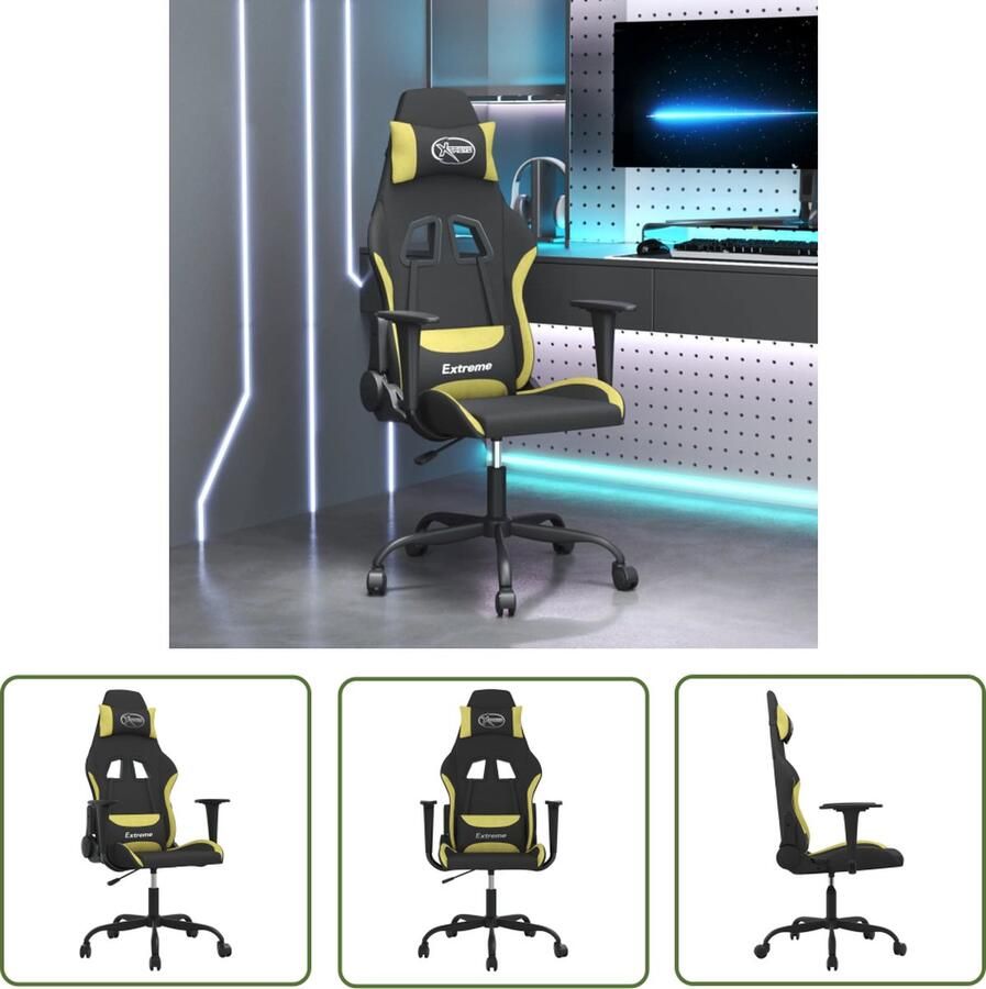 The Living Store Gamestoel Ergonomisch Verstelbare rugleuning en voetensteun 360 graden draaibaar Zwart Lichtgroen 65x62.5x120-130cm Gamingstoel Gamingstoelen Bureaustoel Ergonomische Stoel Verstelbare Stoel - Foto 2