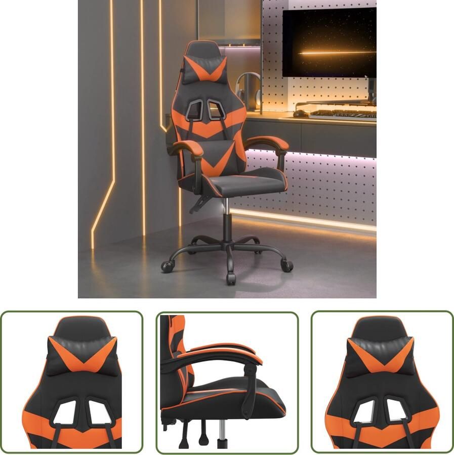 The Living Store Gamestoel Zwart en oranje Kunstleer Verstelbaar Massagepunt 135 graden Gasveermechanisme USB-aansluiting Montagehandleiding inbegrepen - Foto 5