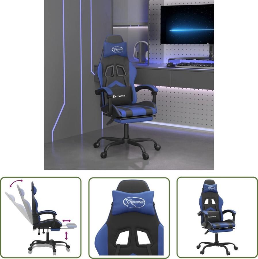The Living Store Gamestoel Ergonomisch Zwart Blauw Kunstleer Verstelbaar Met Extra Kussens Voetensteun Gamestoel Gamingstoel Ergonomische Stoel Pc Stoel Bureaustool - Foto 6