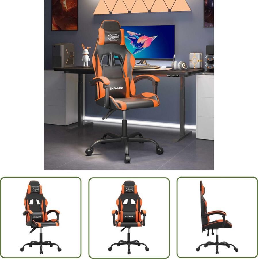 The Living Store Gamestoel Zwart en oranje Kunstleer Verstelbaar Massagepunt 135 graden Gasveermechanisme USB-aansluiting Montagehandleiding inbegrepen - Foto 6