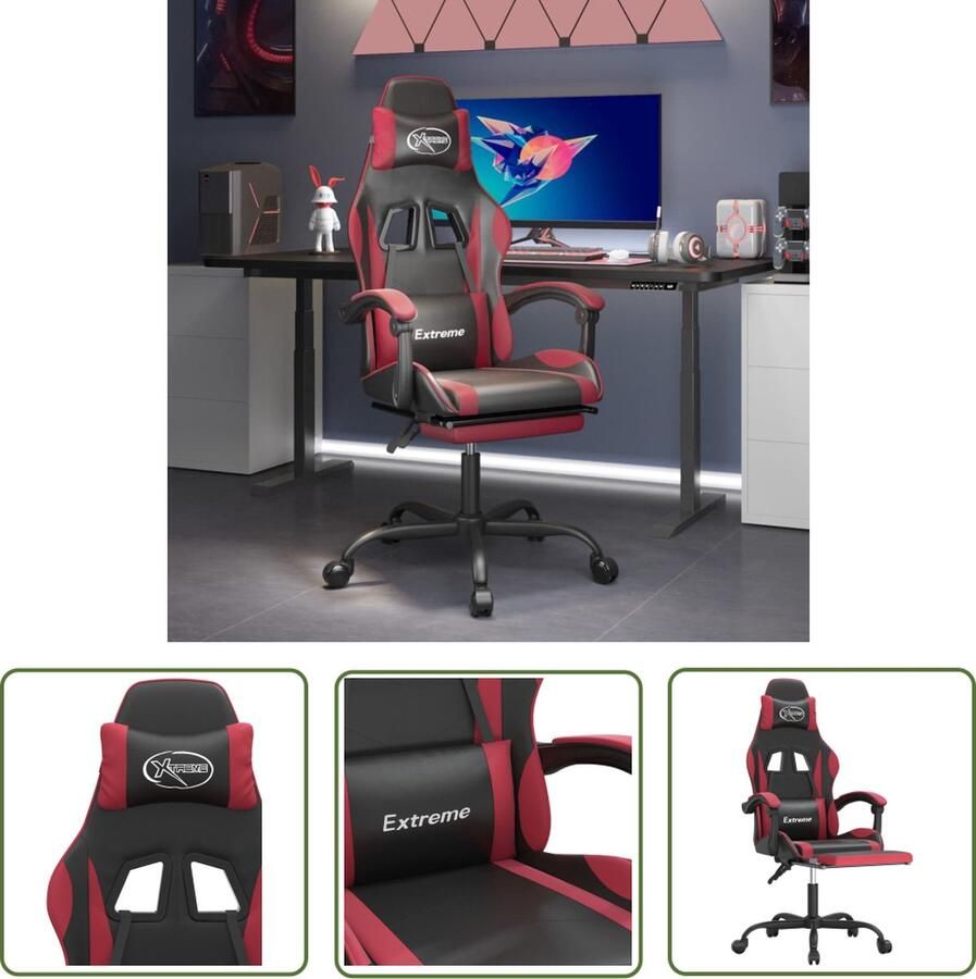 The Living Store Gamestoel Uniek Stoelen Afmeting- 57.5x59.5x(121-131)cm Kleur- Zwart Wijnrood Gamingstoel Gamingaccessoires Racecarstoel Bureaustoel Ergonomische Stoel - Foto 4