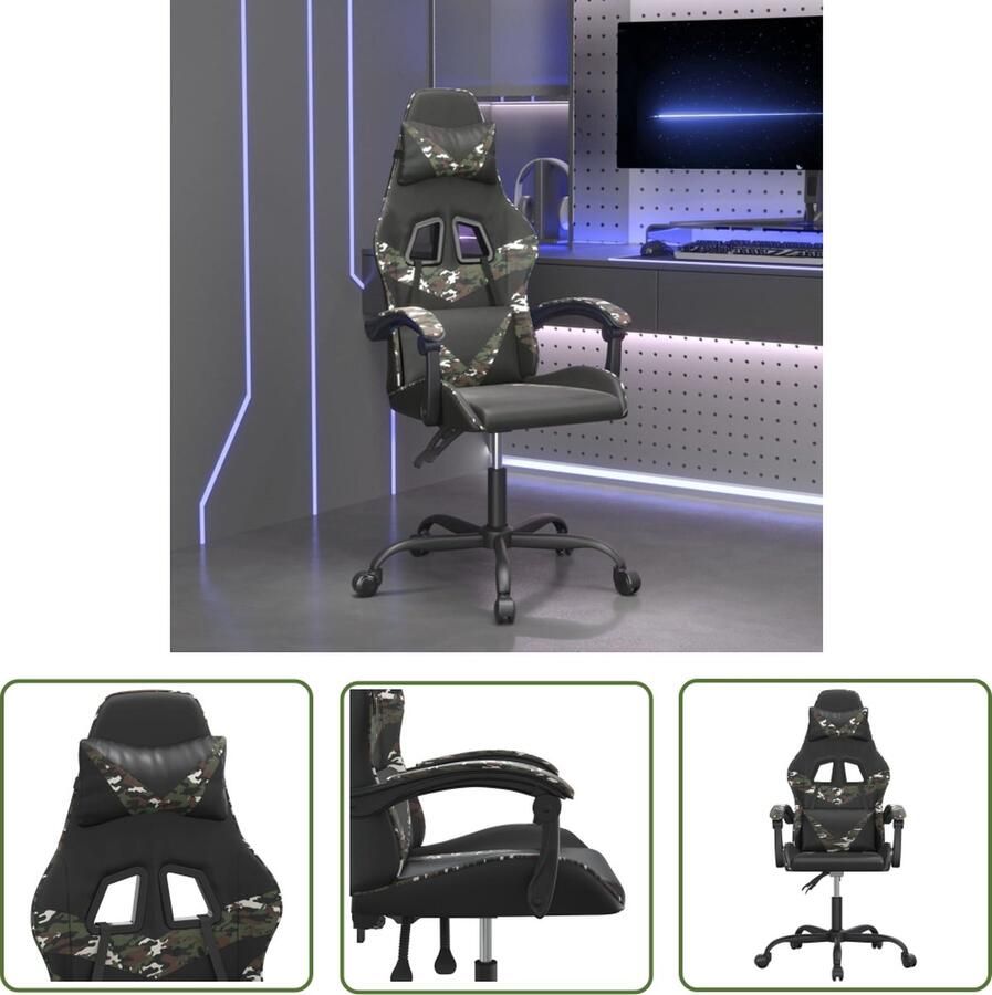The Living Store Gamestoel Zwart Camouflage 57.5x59.5x(121-131)cm Verstelbare rugleuning en hoogte Gamingstoel Gamingstoelen Racecarstoel Bureaustoel Ergonomische Stoel - Foto 3