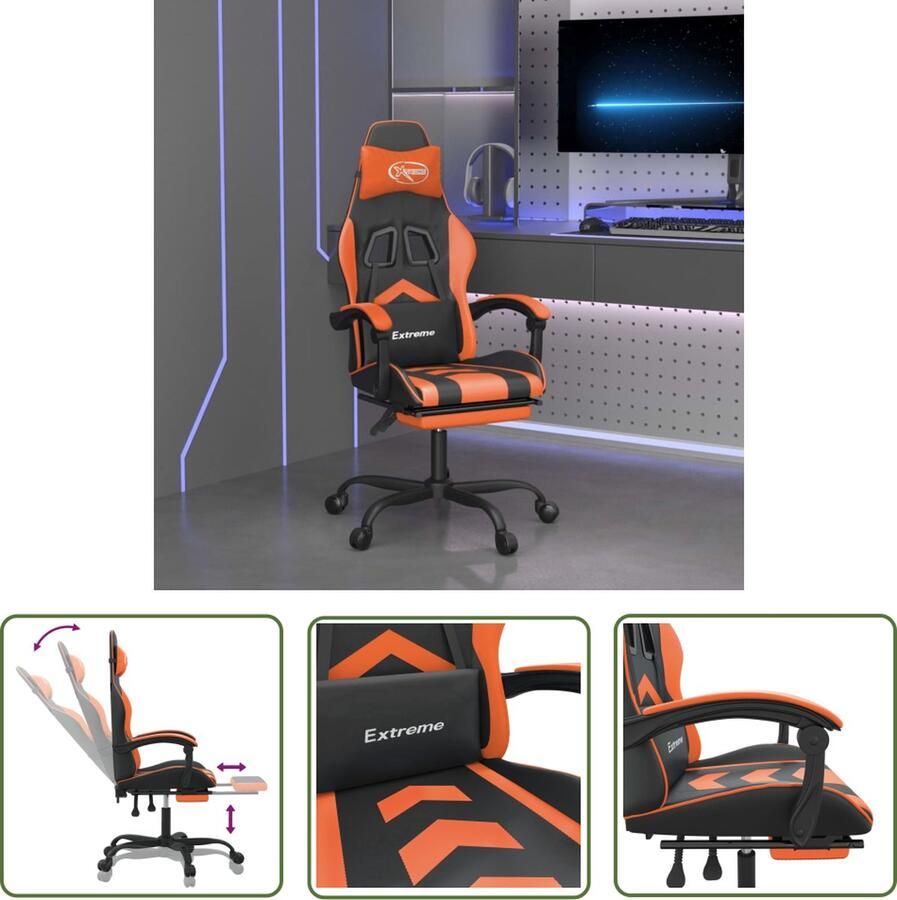 The Living Store Gamestoel Zwart Oranje 57.5 x 59.5 x (121-131) cm Verstelbare Rugleuning en Voetensteun Gamestoel Gamingstoel Bureaustoel Computerstoel Sportstoel - Foto 4