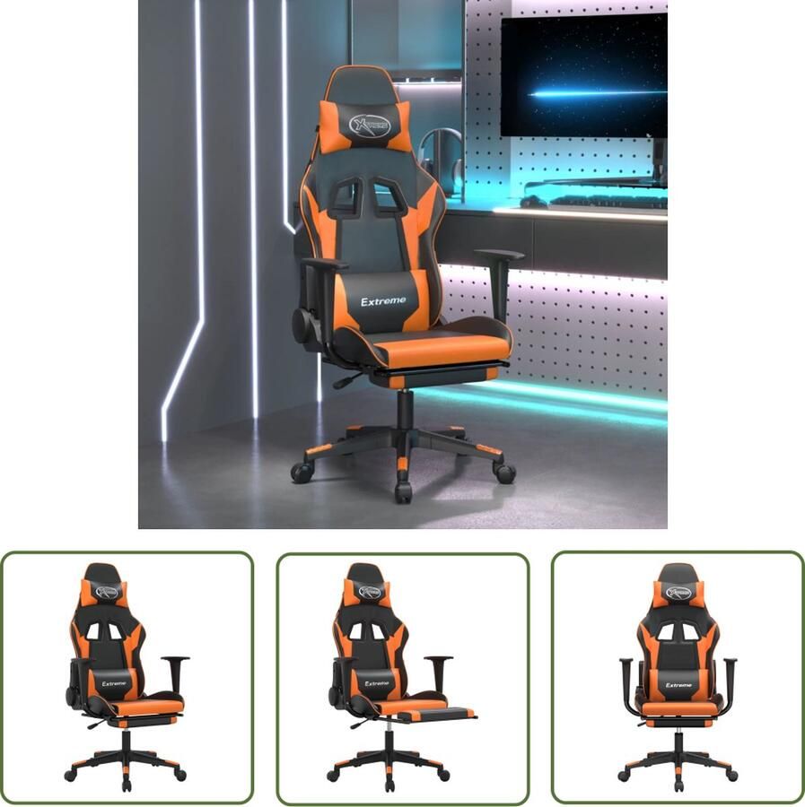 The Living Store Gamestoel Zwart Oranje 67 x 58 x (118-128) cm Massagefunctie Gamestoel Gamingstoel Massagefunctie Zwarte Gamestoel Oranjekleur