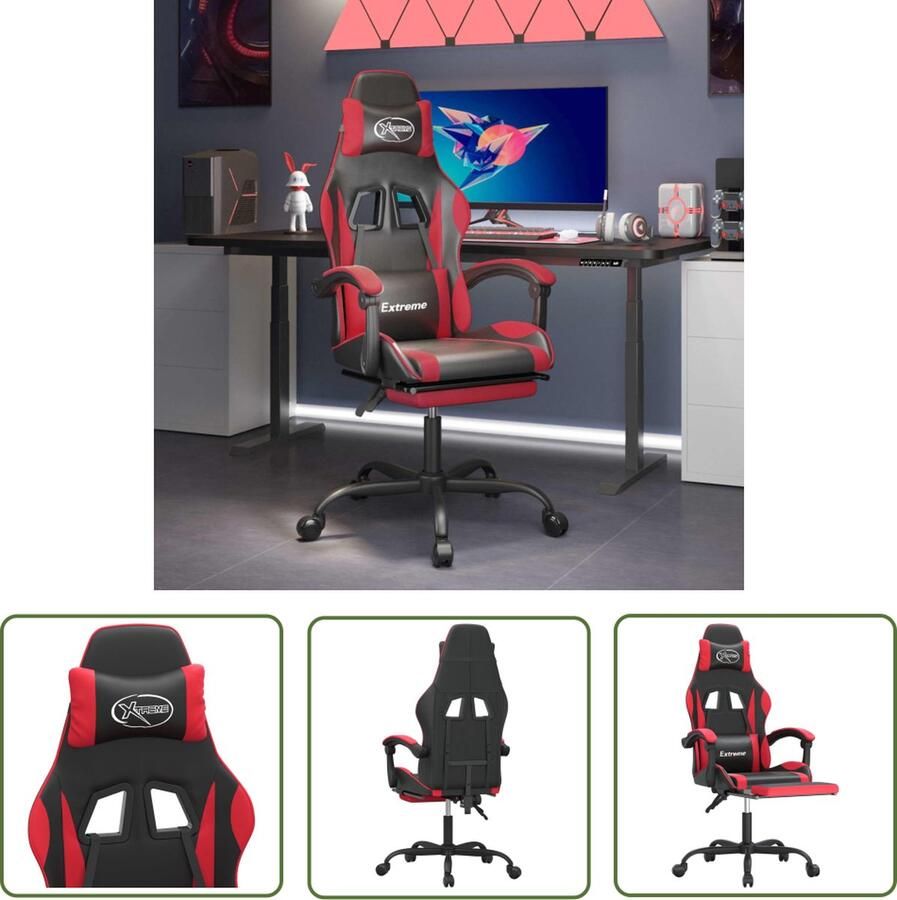 The Living Store Gamestoel Zwart Rood Kunstleer 57.5 x 59.5 x (121 131) cm Verstelbaar