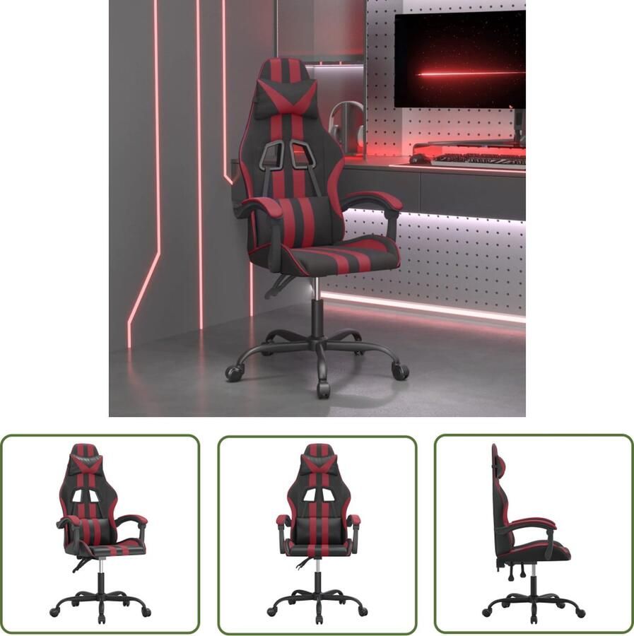 The Living Store Gamestoel Ergonomisch Kunstleer Inclusief extra kussens Verstelbare rugleuning en hoogte Handig 360 graden draaibaar ontwerp Stevig metalen en multiplex frame - Foto 5