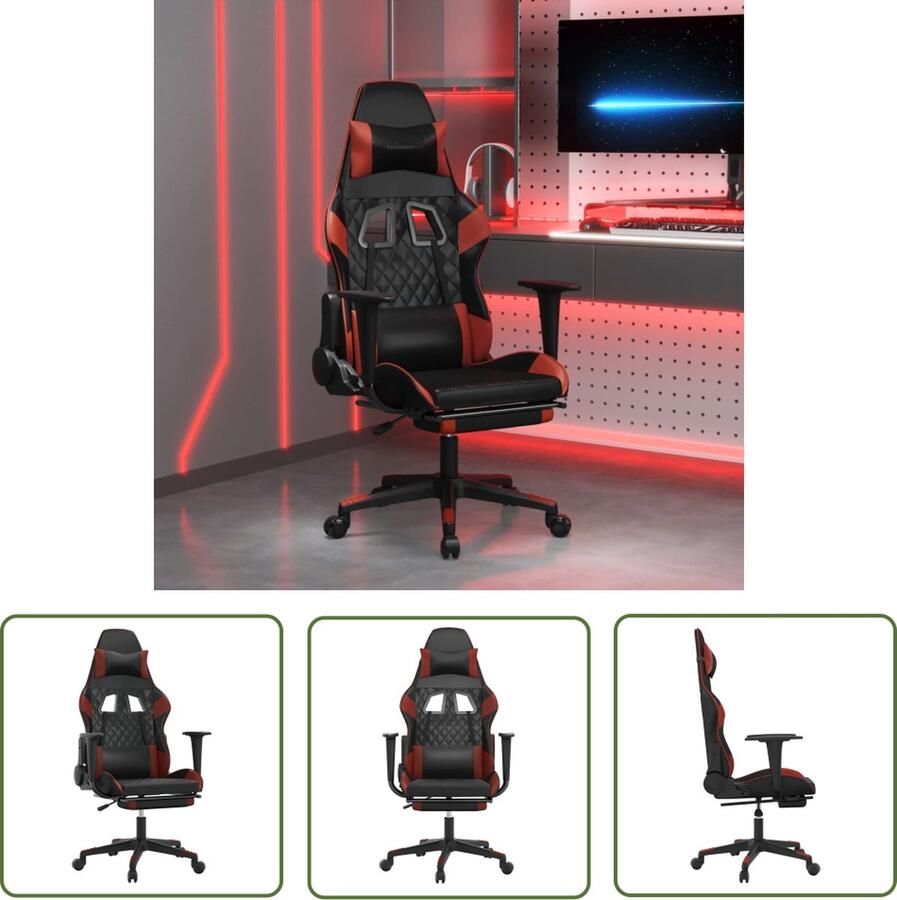 The Living Store Gamestoel Zwart Wijnrood Verstelbaar Kunstleer