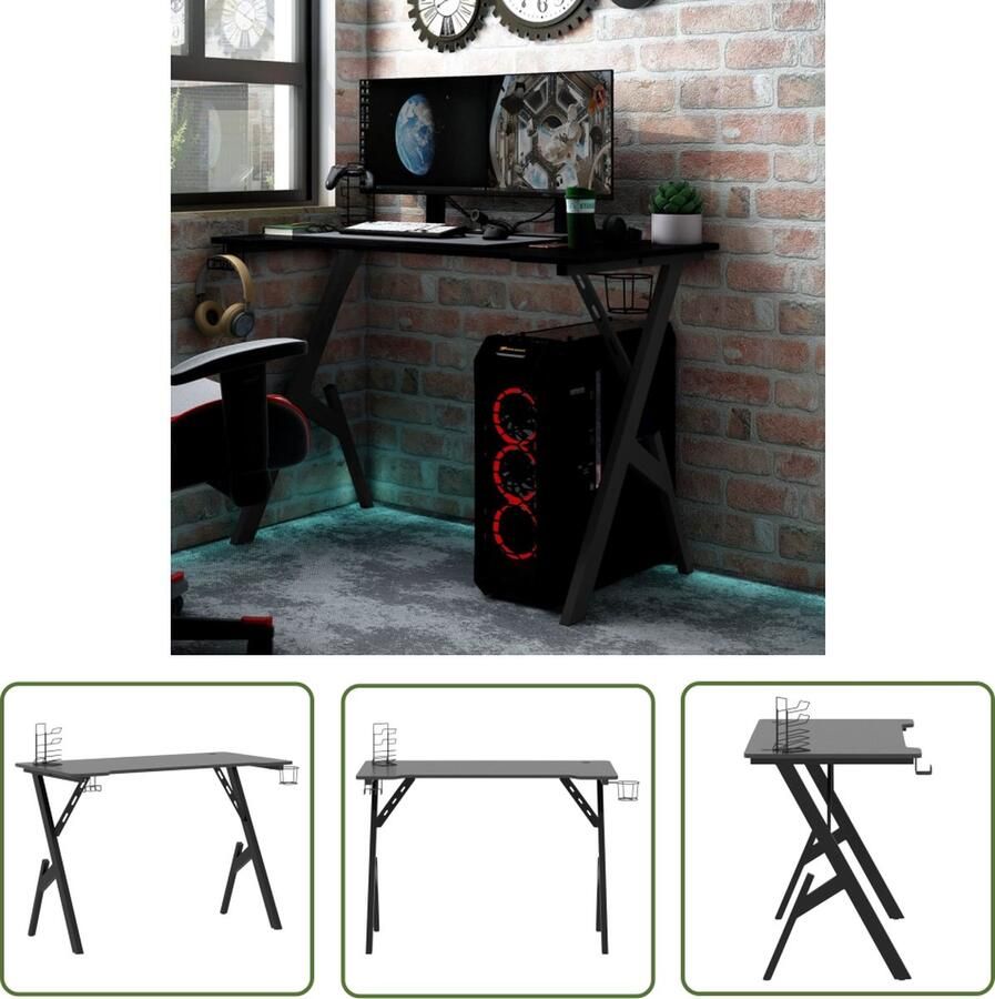 The Living Store Gamingbureau met Y-vormige poten 110x60x75 cm zwart Gamingbureau Bureau Ergonomisch Bureau Kantoorruimte Werkplek - Foto 2
