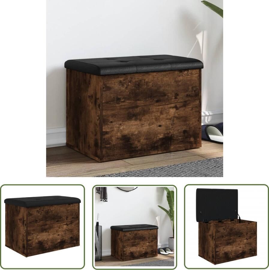 The Living Store Opbergbankje 62x42x45 cm bewerkt hout gerookt eikenkleurig Opbergbank Gangbank Houten Bank Bruine Bank Woonaccessoires - Foto 2