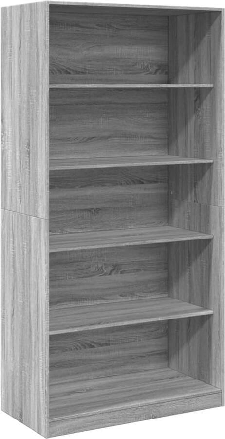 The Living Store Gangkast 5 vakken 100x50x200 cm Bewerkt hout Grijs Sonoma Eiken Voorkom kantelen met muurmontage Trendy compact ontwerp - Foto 3