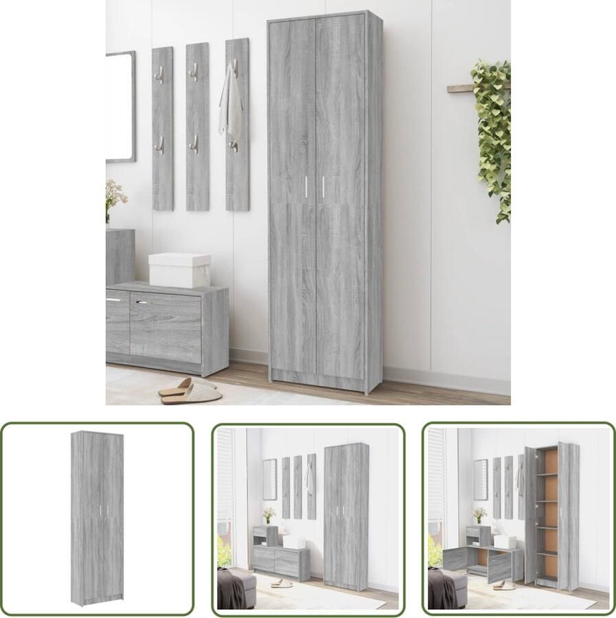 The Living Store Gangkast 55x25x189 cm bewerkt hout grijs sonoma eikenkleurig Gangkast Houten Kast Opbergkast Halkast Vintage Kast - Foto 2